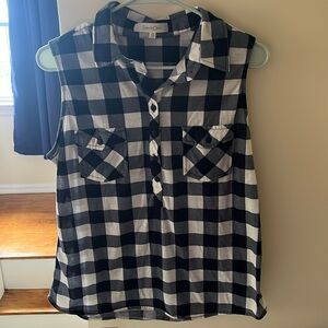 Sleeveless navy and white plaid shirt size medium